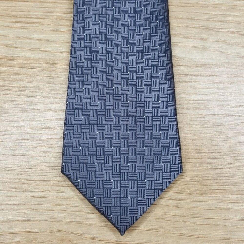 ALFANI Mens Neck Tie Gray Geometric Geo Check Square Grid Slim Pointed